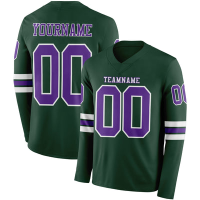 Custom Green Purple-White Long Sleeve Authentic Football Jersey