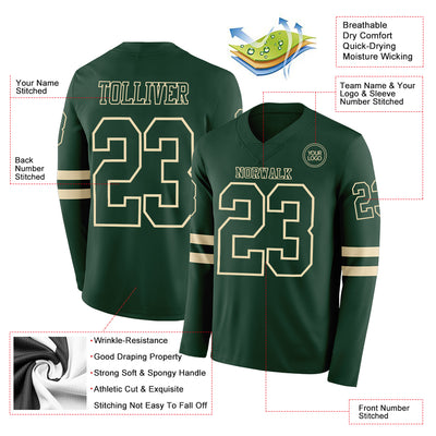 Custom Green Cream Long Sleeve Authentic Football Jersey