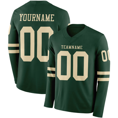 Custom Green Cream Long Sleeve Authentic Football Jersey