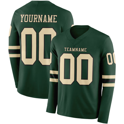 Custom Green Cream-Black Long Sleeve Authentic Football Jersey