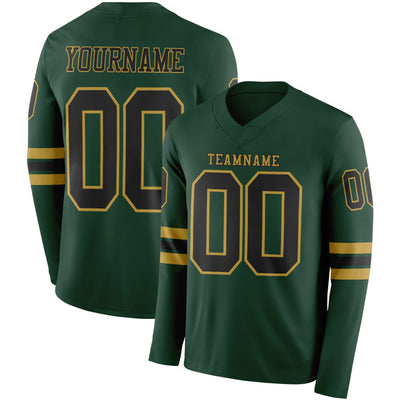 Custom Green Black-Old Gold Long Sleeve Authentic Football Jersey