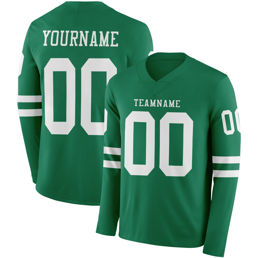 Custom Kelly Green White Long Sleeve Authentic Football Jersey