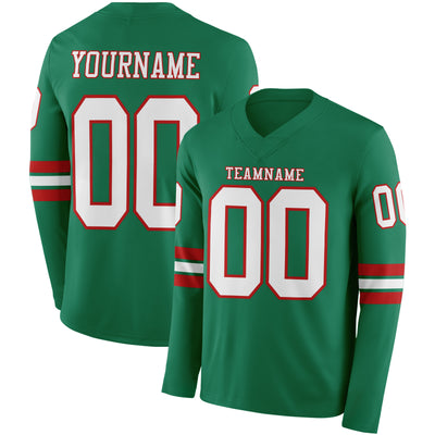 Custom Kelly Green White-Red Long Sleeve Authentic Football Jersey