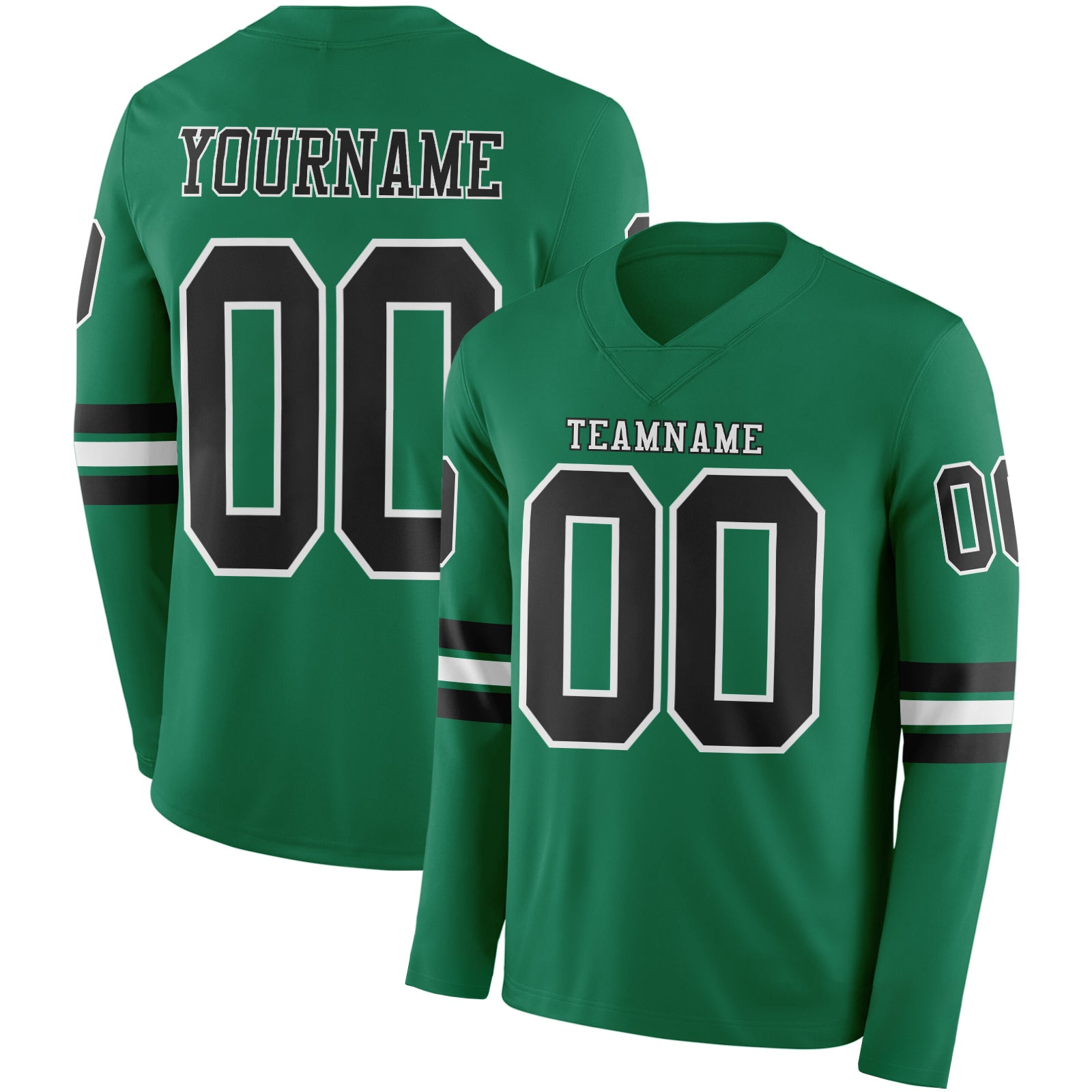 Custom Kelly Green Black-White Long Sleeve Authentic Football Jersey