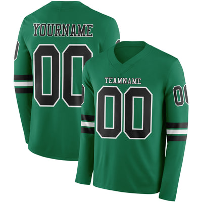 Custom Kelly Green Black-White Long Sleeve Authentic Football Jersey