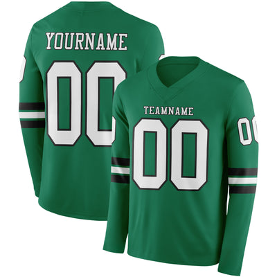 Custom Kelly Green White-Black Long Sleeve Authentic Football Jersey