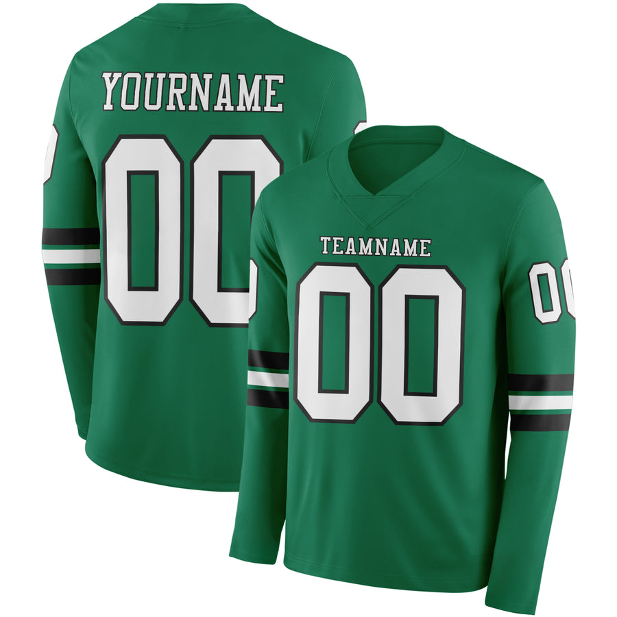 Custom Kelly Green White-Black Long Sleeve Authentic Football Jersey