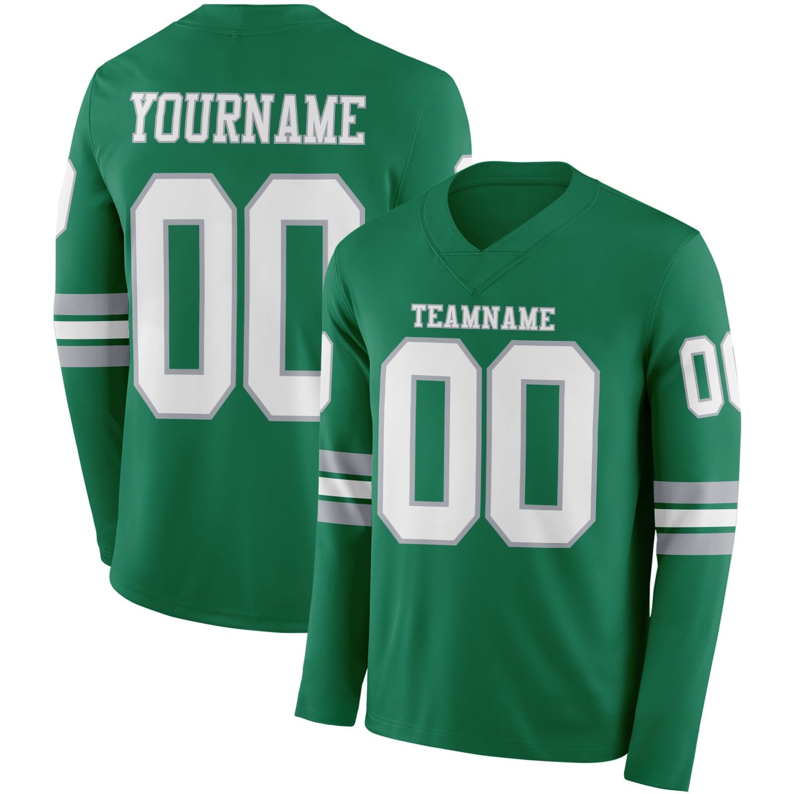 Custom Kelly Green White-Gray Long Sleeve Authentic Football Jersey