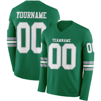 Custom Kelly Green White-Gray Long Sleeve Authentic Football Jersey
