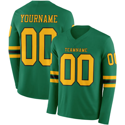 Custom Kelly Green Gold-Black Long Sleeve Authentic Football Jersey