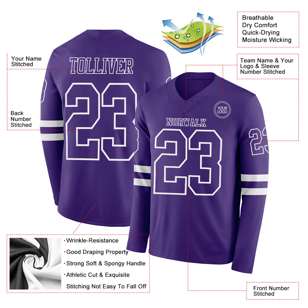 Custom Purple White Long Sleeve Authentic Football Jersey