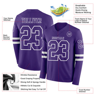 Custom Purple White Long Sleeve Authentic Football Jersey