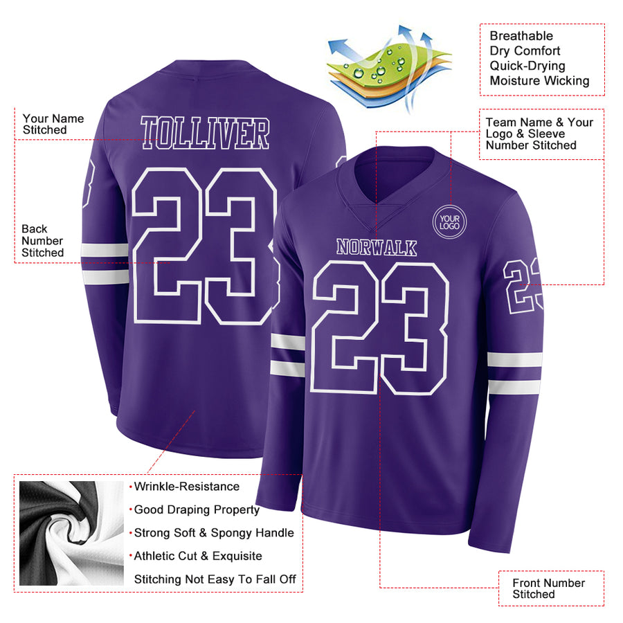 Custom Purple White Long Sleeve Authentic Football Jersey