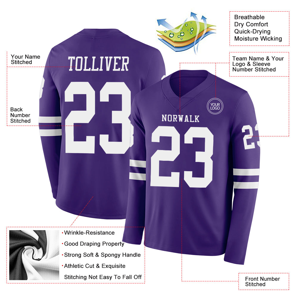 Custom Purple White Long Sleeve Authentic Football Jersey