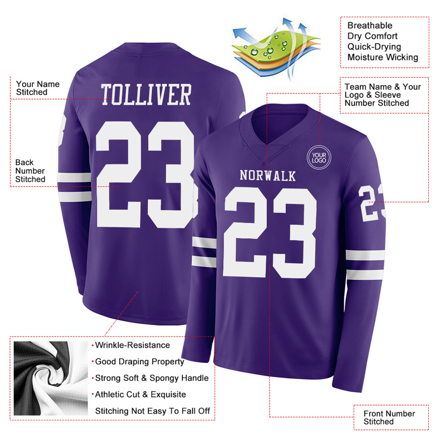 Custom Purple White Long Sleeve Authentic Football Jersey