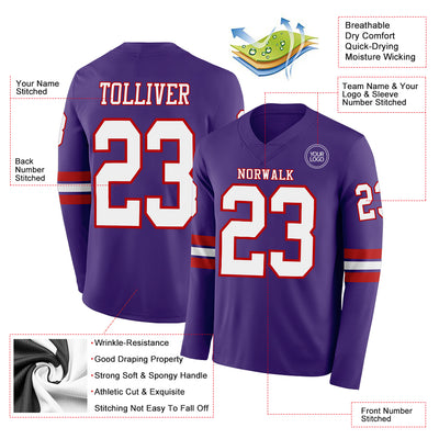 Custom Purple White-Red Long Sleeve Authentic Football Jersey