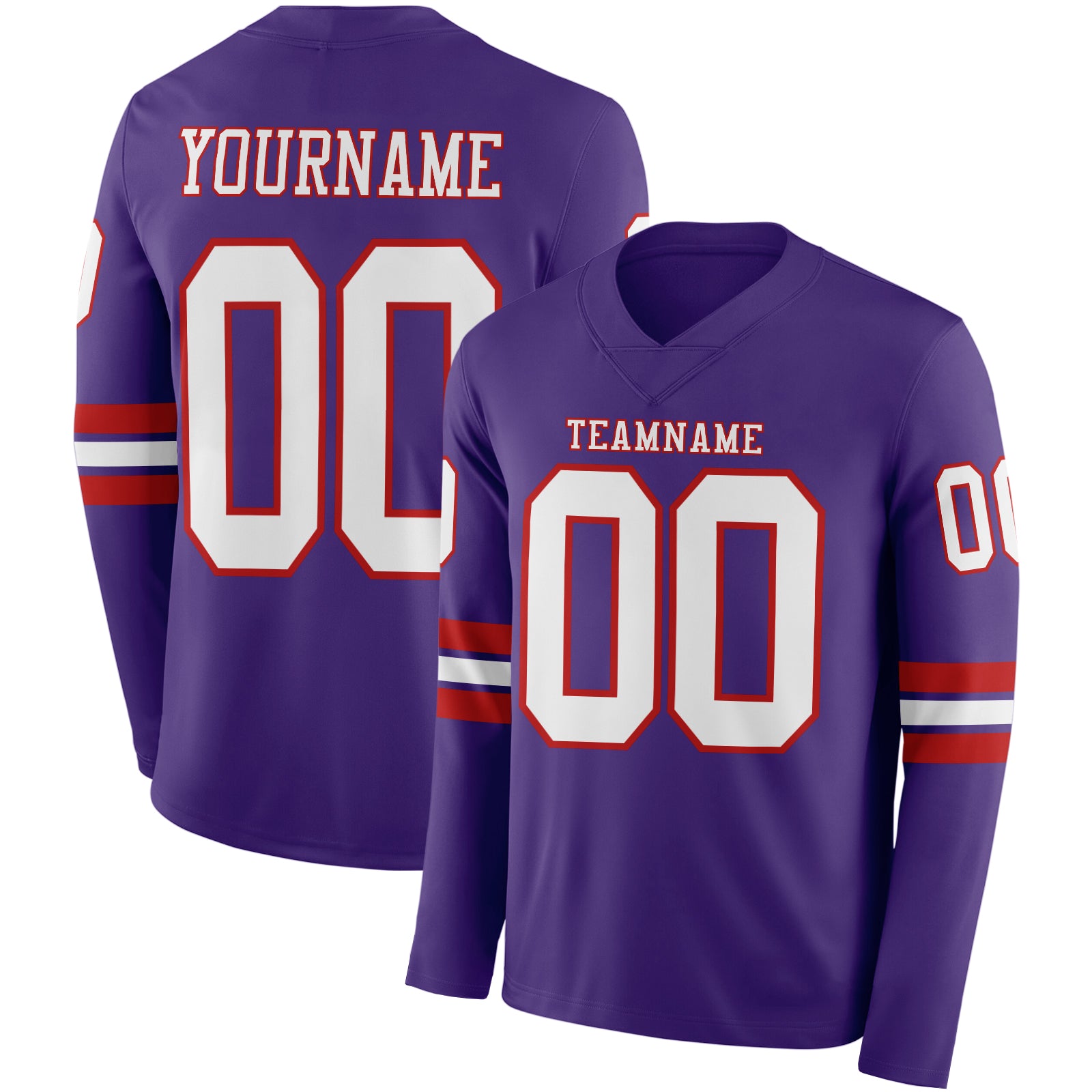 Custom Purple White-Red Long Sleeve Authentic Football Jersey