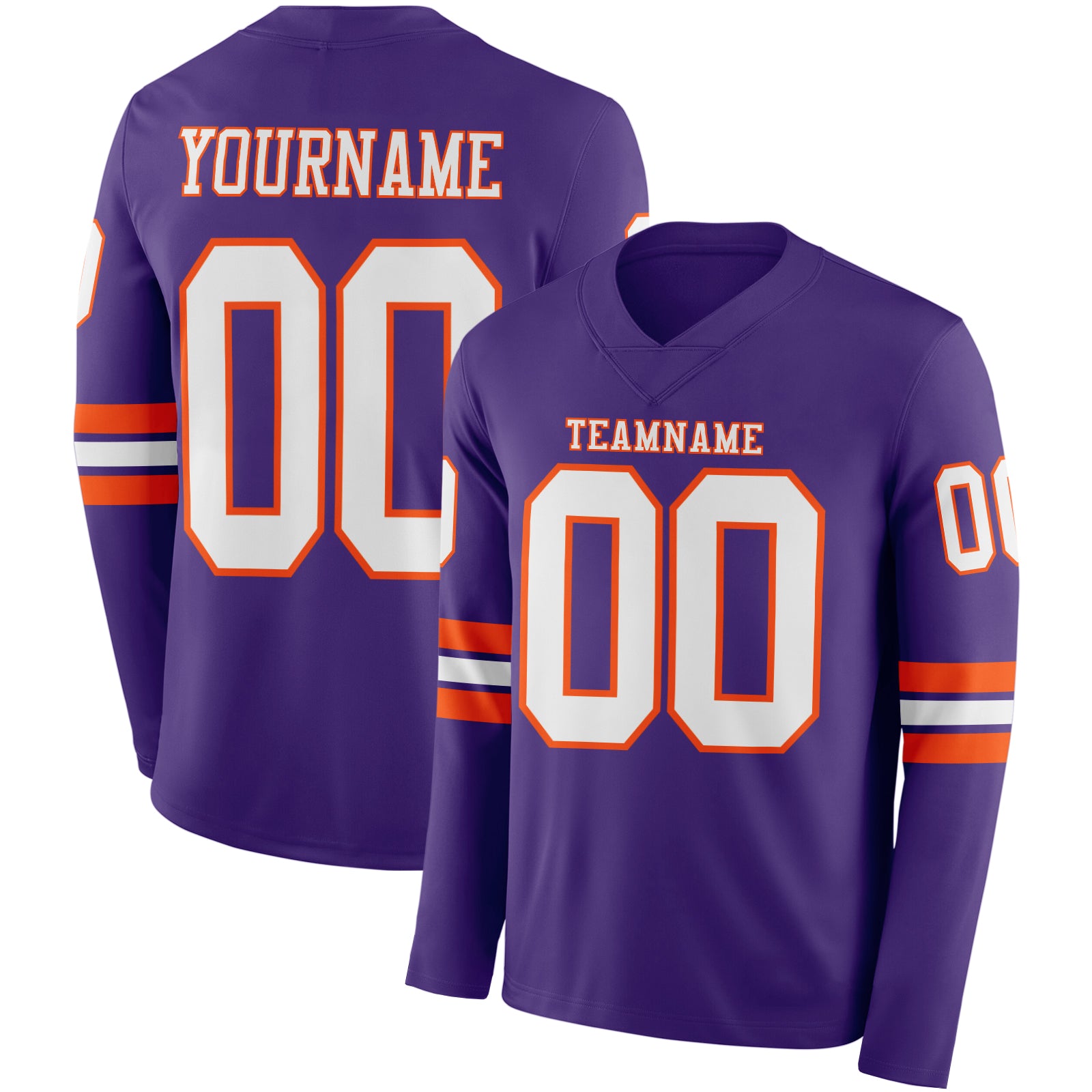 Custom Purple White-Orange Long Sleeve Authentic Football Jersey