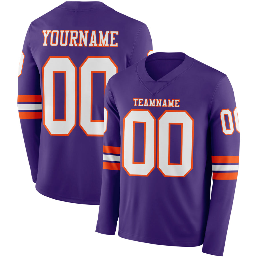 Custom Purple White-Orange Long Sleeve Authentic Football Jersey