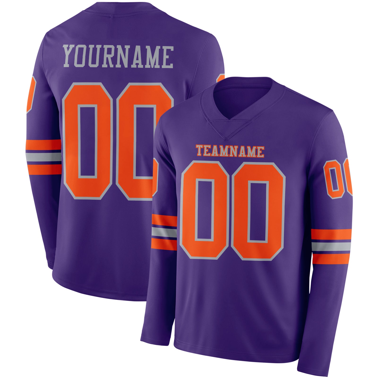 Custom Purple Orange-Gray Long Sleeve Authentic Football Jersey