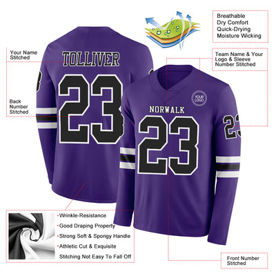 Custom Purple Black-White Long Sleeve Authentic Football Jersey