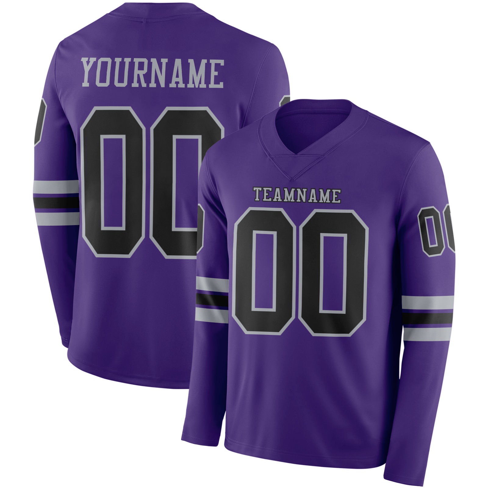 Custom Purple Black-Gray Long Sleeve Authentic Football Jersey