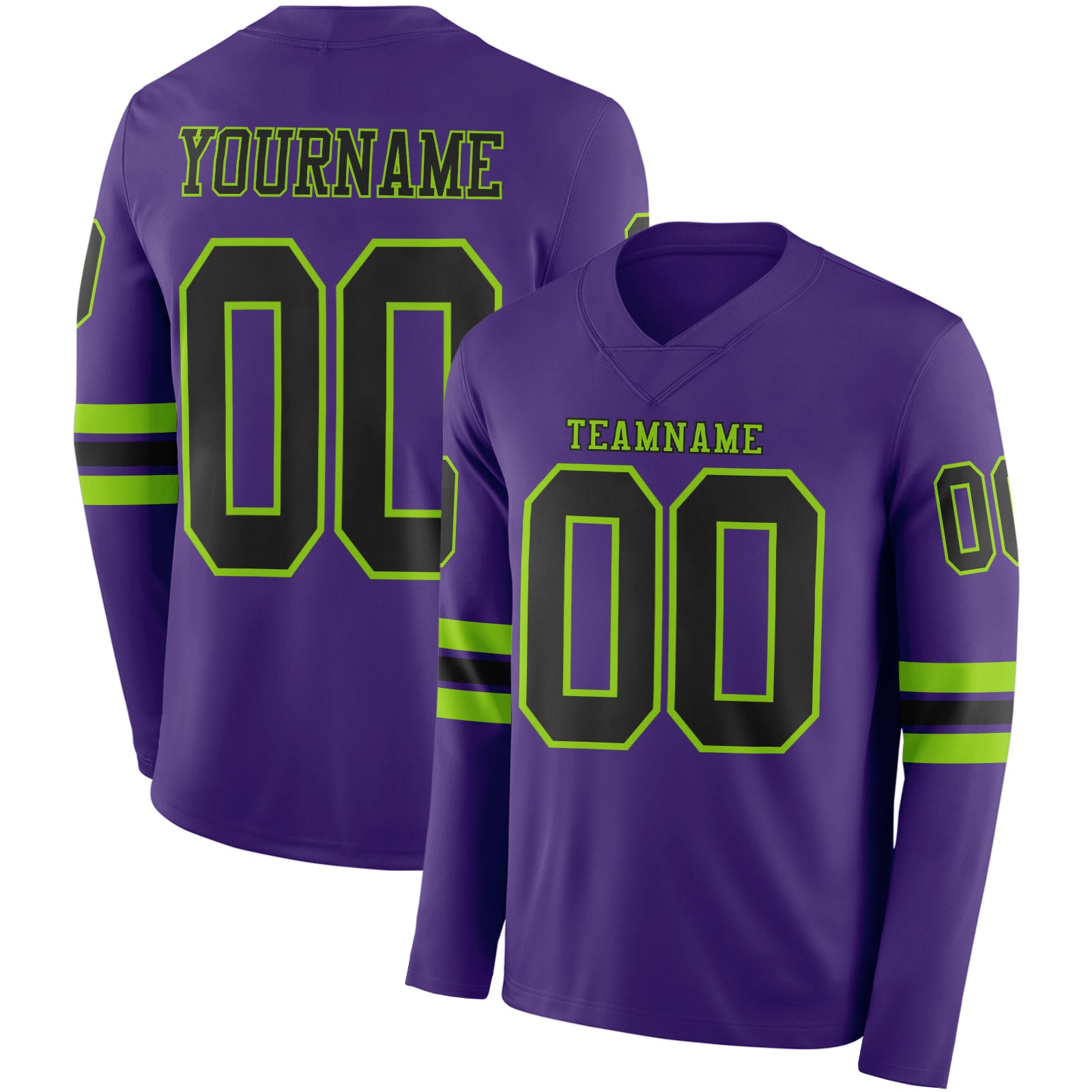 Custom Purple Black-Neon Green Long Sleeve Authentic Football Jersey