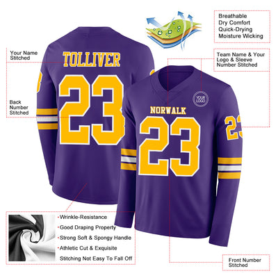 Custom Purple Gold-White Long Sleeve Authentic Football Jersey
