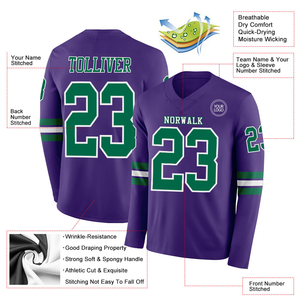 Custom Purple Kelly Green-White Long Sleeve Authentic Football Jersey