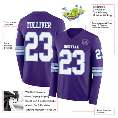 Custom Purple White-Light Blue Long Sleeve Authentic Football Jersey