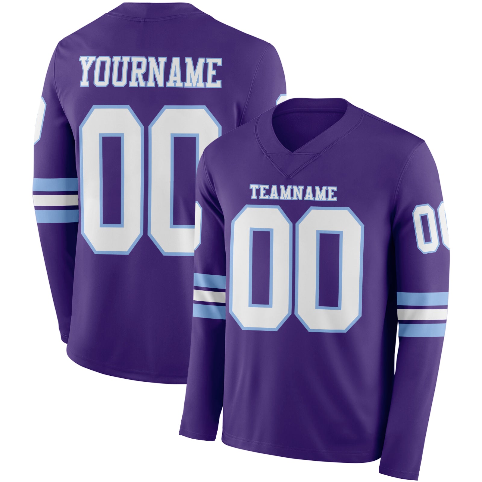 Custom Purple White-Light Blue Long Sleeve Authentic Football Jersey