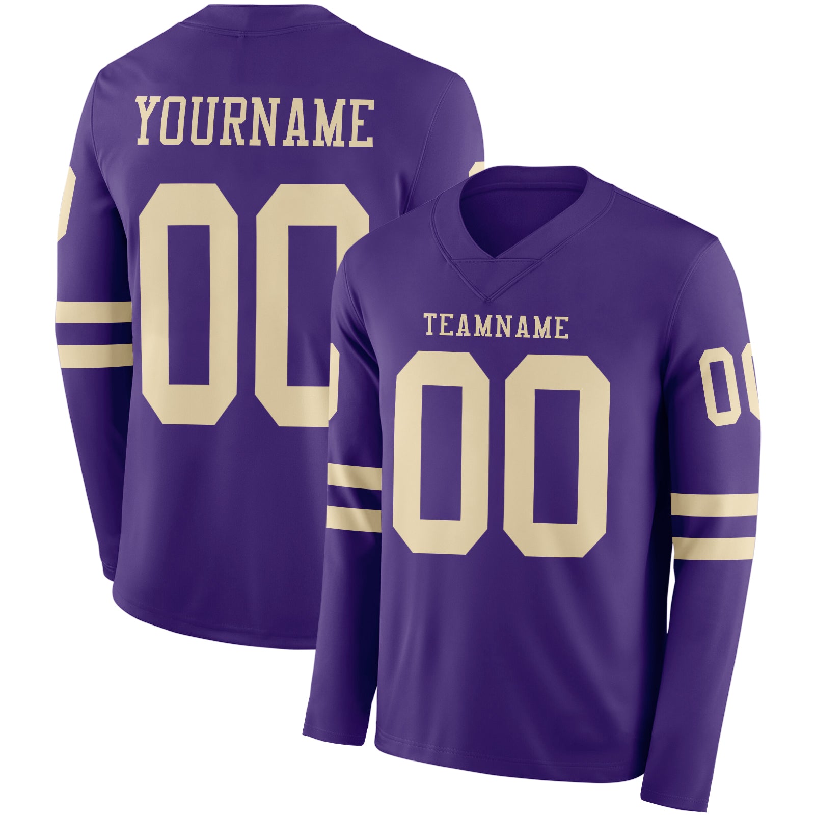 Custom Purple Cream Long Sleeve Authentic Football Jersey