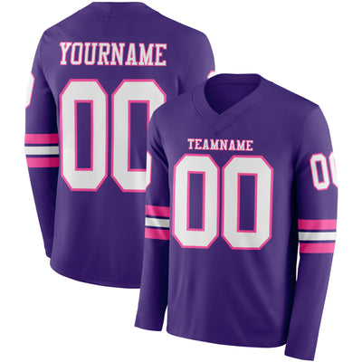 Custom Purple White-Pink Long Sleeve Authentic Football Jersey
