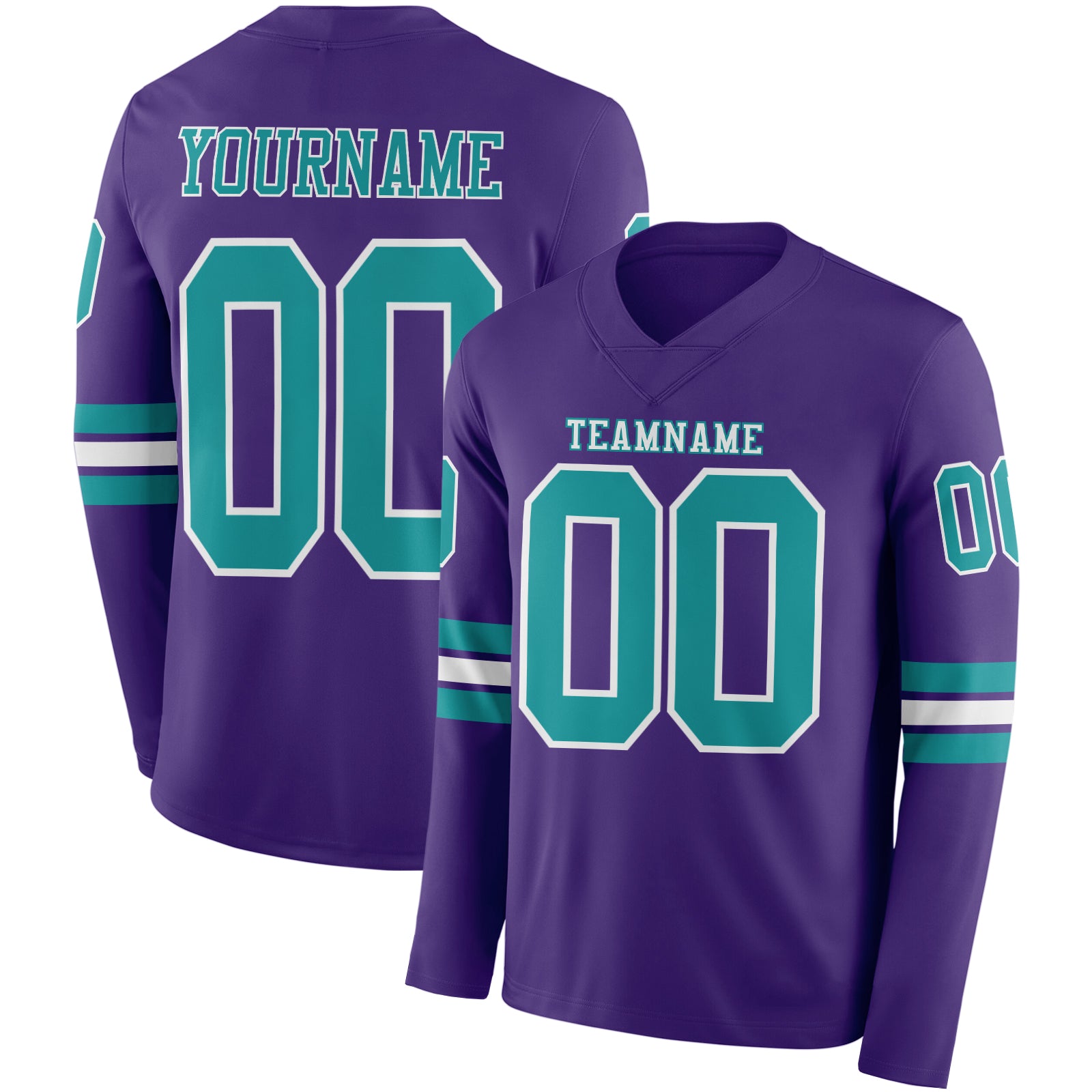 Custom Purple Teal-White Long Sleeve Authentic Football Jersey
