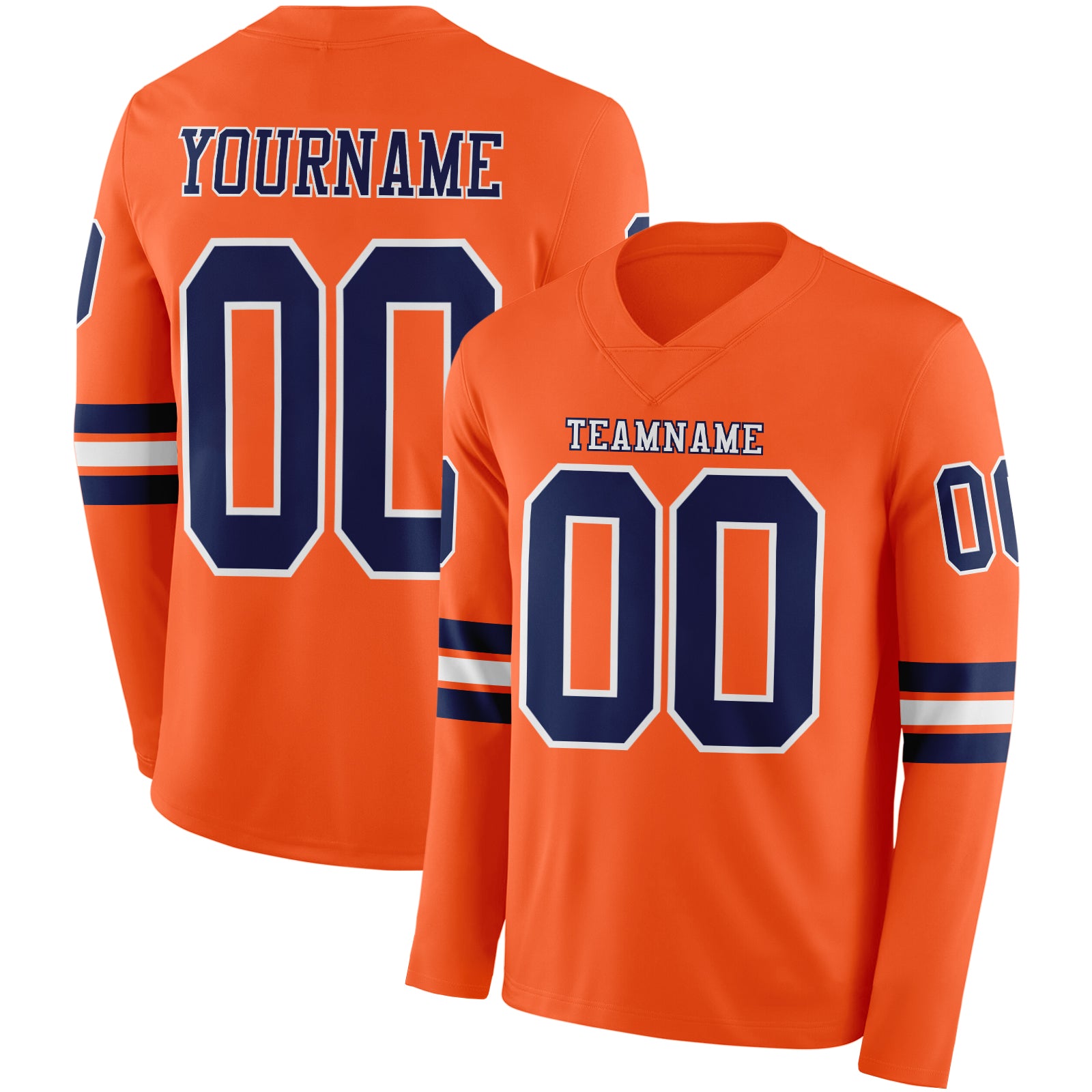 Custom Orange Navy-White Long Sleeve Authentic Football Jersey