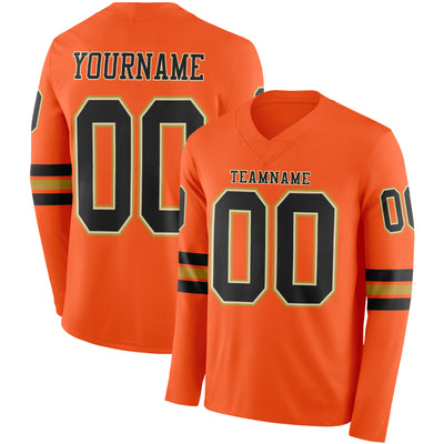Custom Orange Black Cream-Old Gold Long Sleeve Authentic Football Jersey