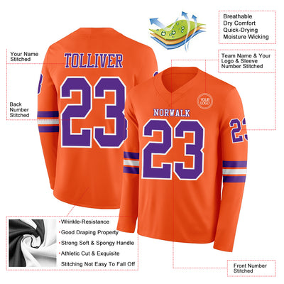 Custom Orange Purple-White Long Sleeve Authentic Football Jersey