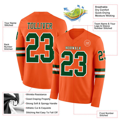 Custom Orange Green-White Long Sleeve Authentic Football Jersey