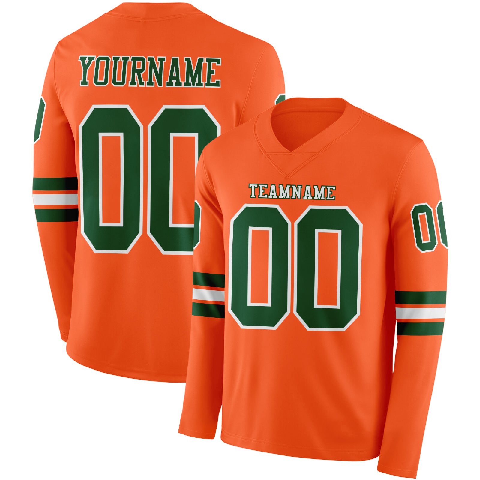 Custom Orange Green-White Long Sleeve Authentic Football Jersey