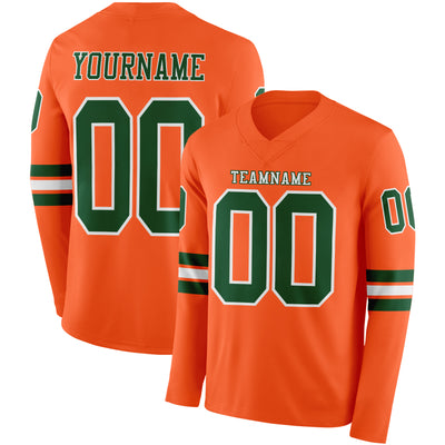 Custom Orange Green-White Long Sleeve Authentic Football Jersey