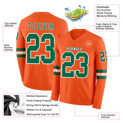 Custom Orange Kelly Green-White Long Sleeve Authentic Football Jersey