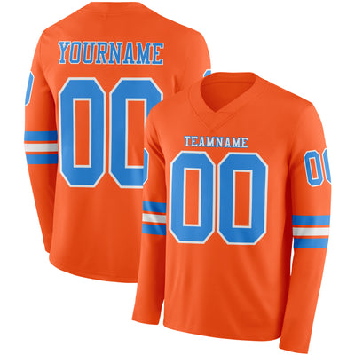 Custom Orange Powder Blue-White Long Sleeve Authentic Football Jersey