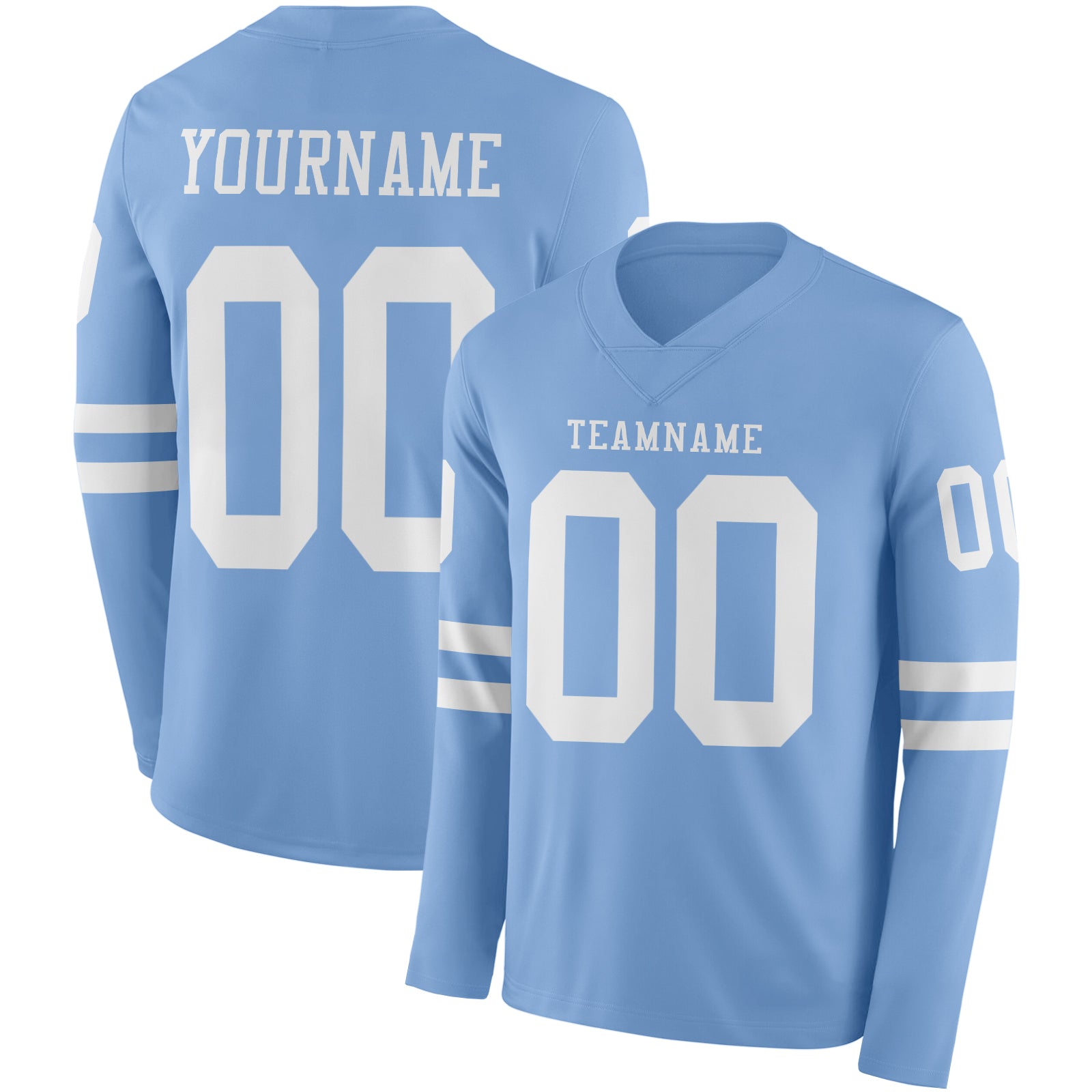 Custom Light Blue White Long Sleeve Authentic Football Jersey
