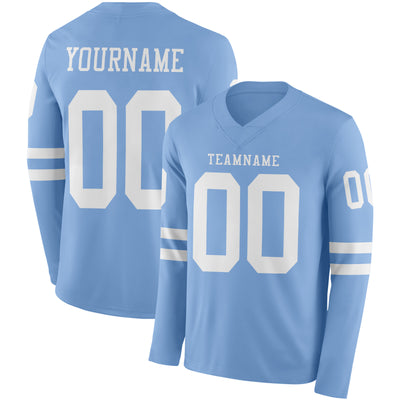 Custom Light Blue White Long Sleeve Authentic Football Jersey