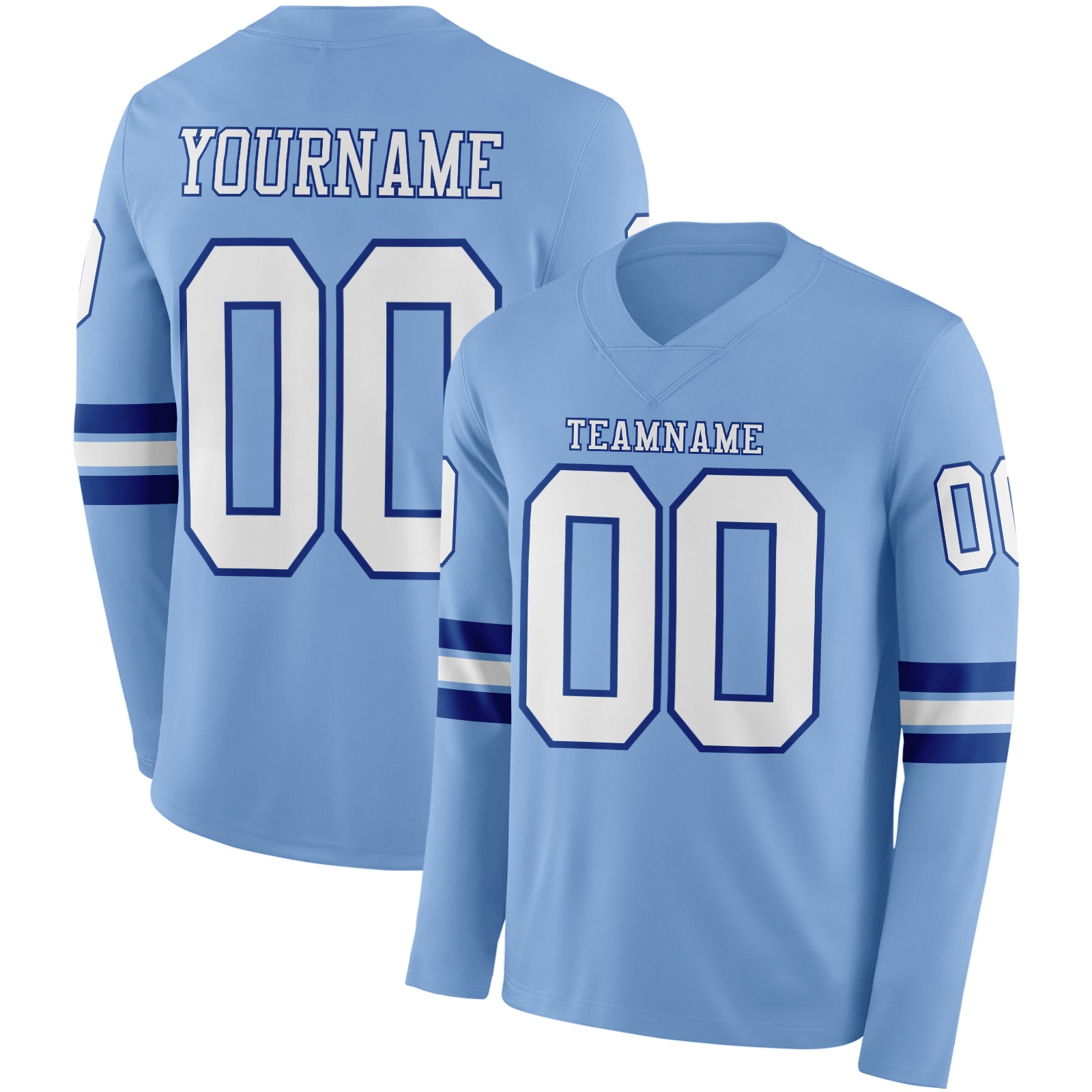 Custom Light Blue White-Royal Long Sleeve Authentic Football Jersey