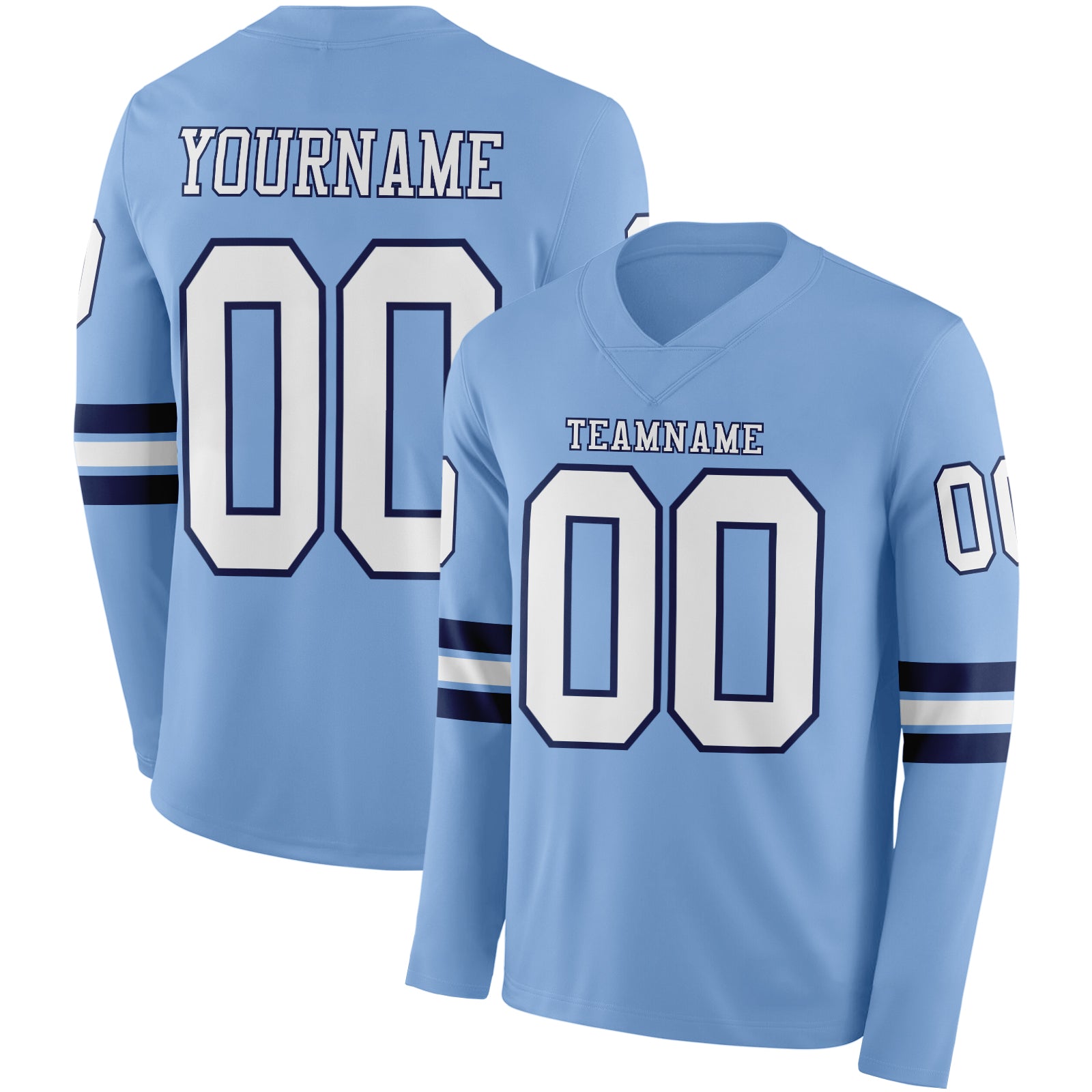 Custom Light Blue White-Navy Long Sleeve Authentic Football Jersey