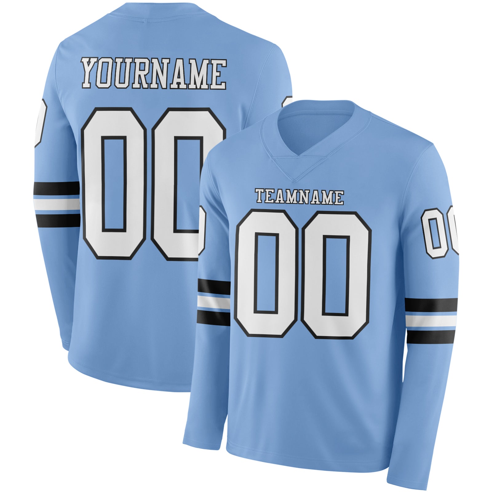 Custom Light Blue White-Black Long Sleeve Authentic Football Jersey