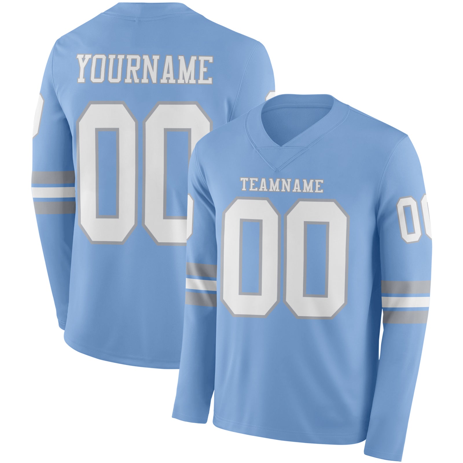 Custom Light Blue White-Gray Long Sleeve Authentic Football Jersey