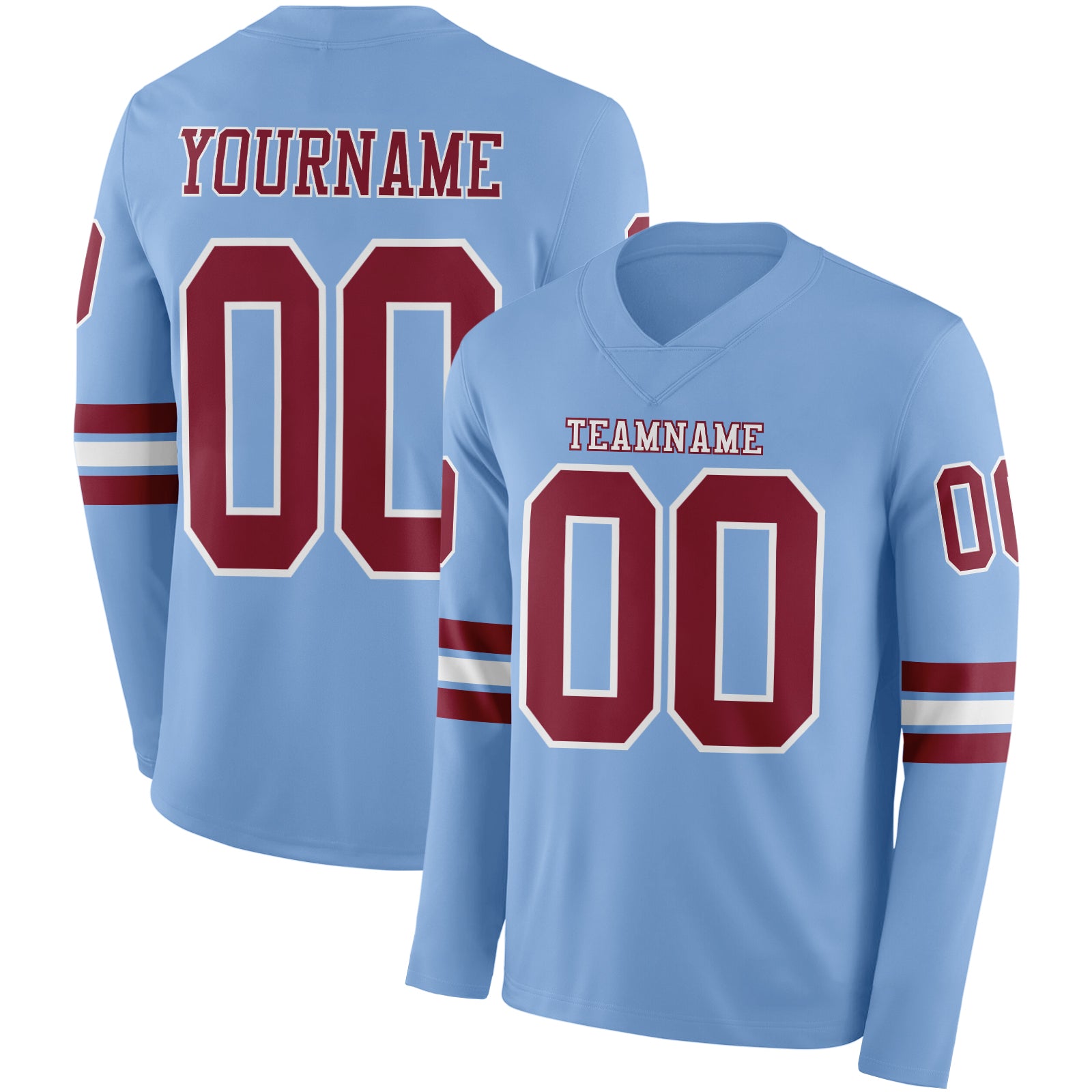 Custom Light Blue Crimson-White Long Sleeve Authentic Football Jersey