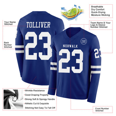 Custom Royal White Long Sleeve Authentic Football Jersey
